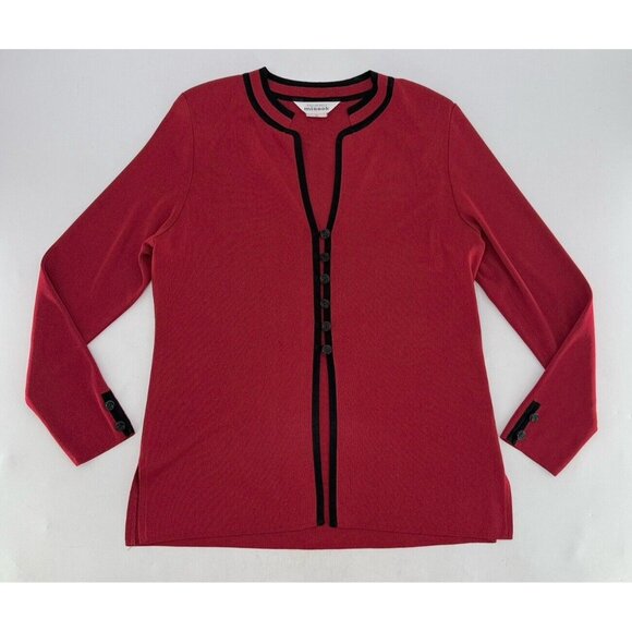 Exclusively Misook Knit Red Acrylic Rose Button Cardigan,Shoulder Pads,Mature M - Picture 3 of 12